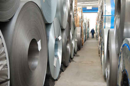 Steel floor with rolls of steel